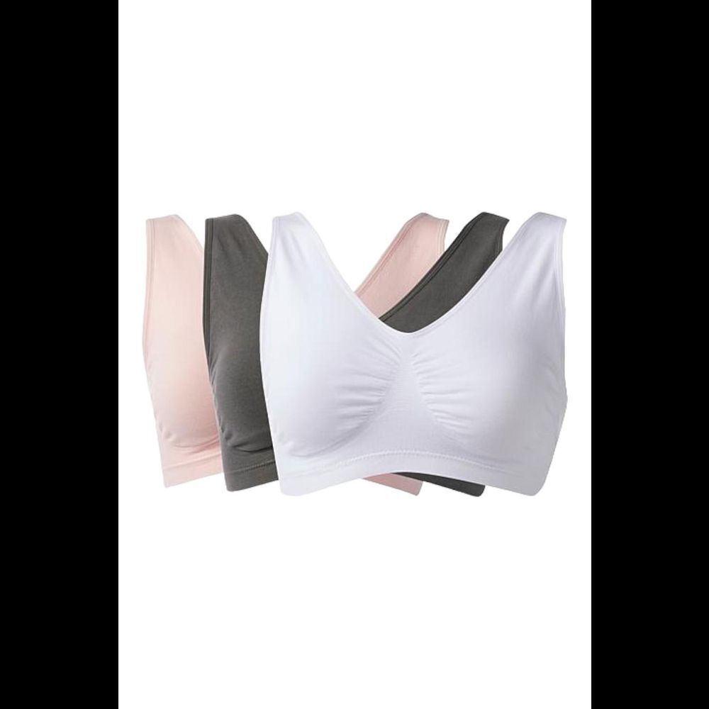 Rhonda Shear Women's 3pk Cotton Blend Ahh Bra White/Pink/Charcoal -